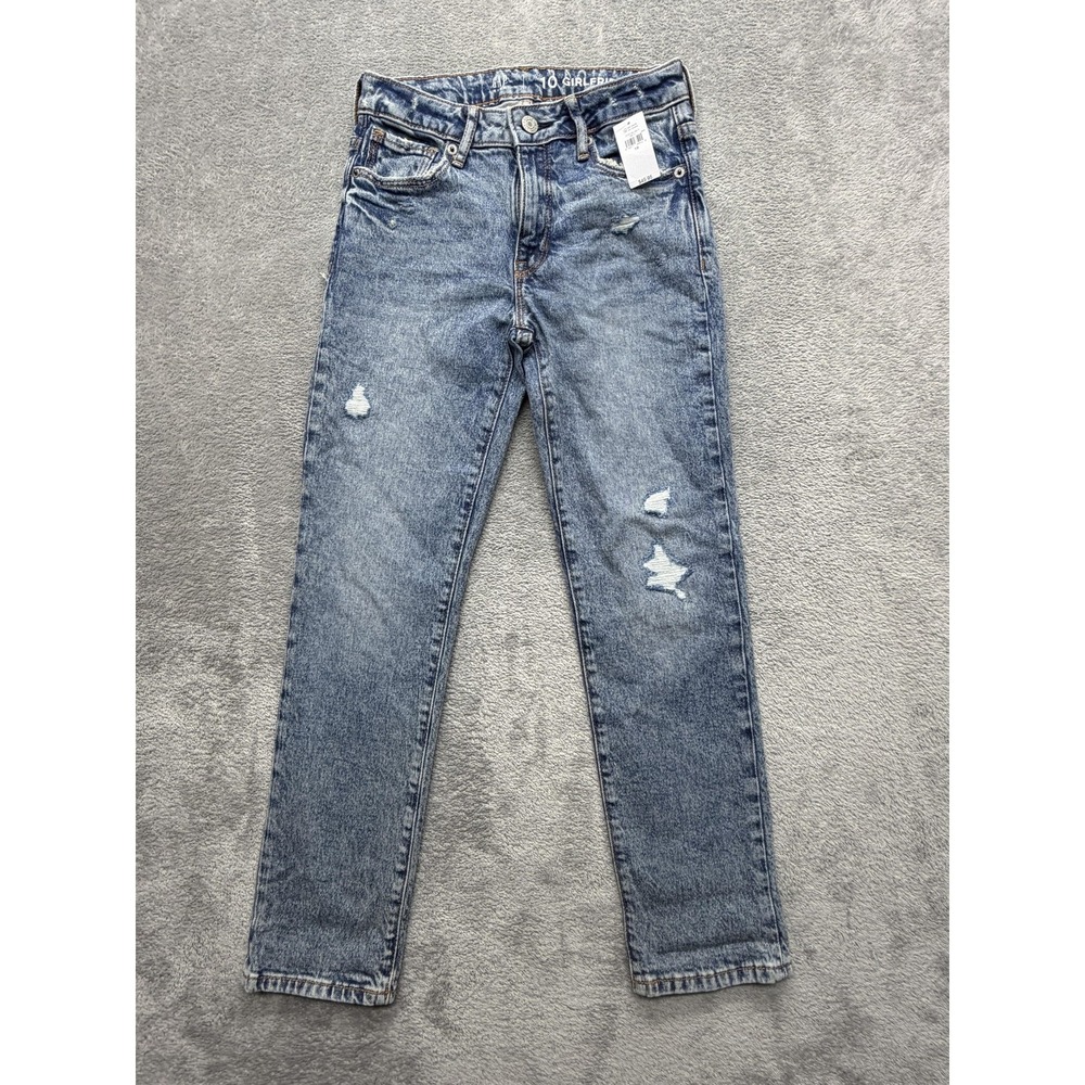 GAP Kids Jeans Girls 10 Blue Girlfriend Tapered Relaxed Ripped Denim‎ Casual